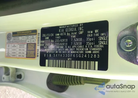 2025 Kia Sportage Ex z USA, uszkodzony, nr VIN 5XYK33DF6SG241283